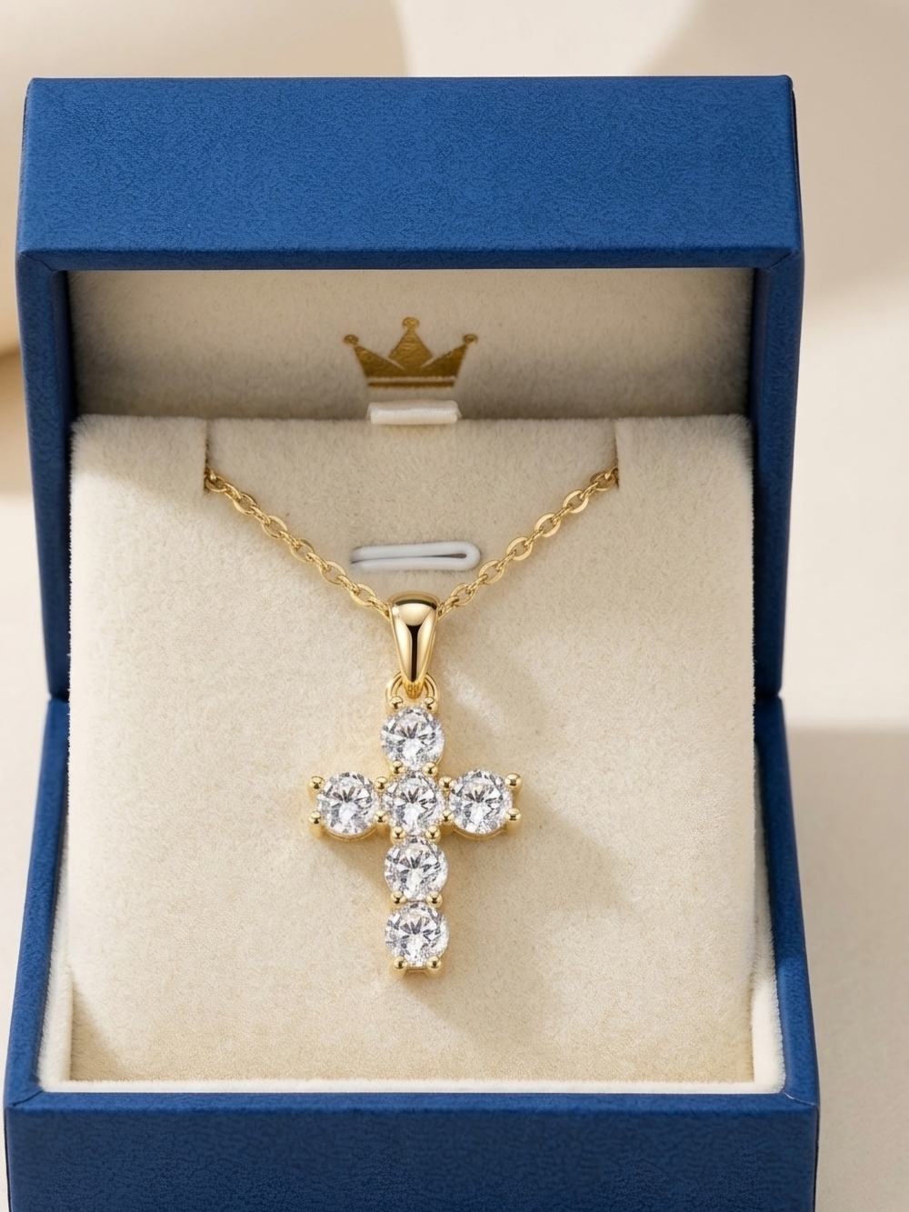 Moissanite Petite Gold Cross Pendant Necklace